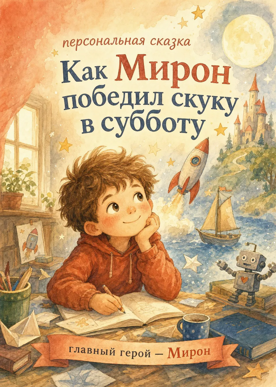 Обложка персональной сказки «Как Мирон победил скуку в субботу»